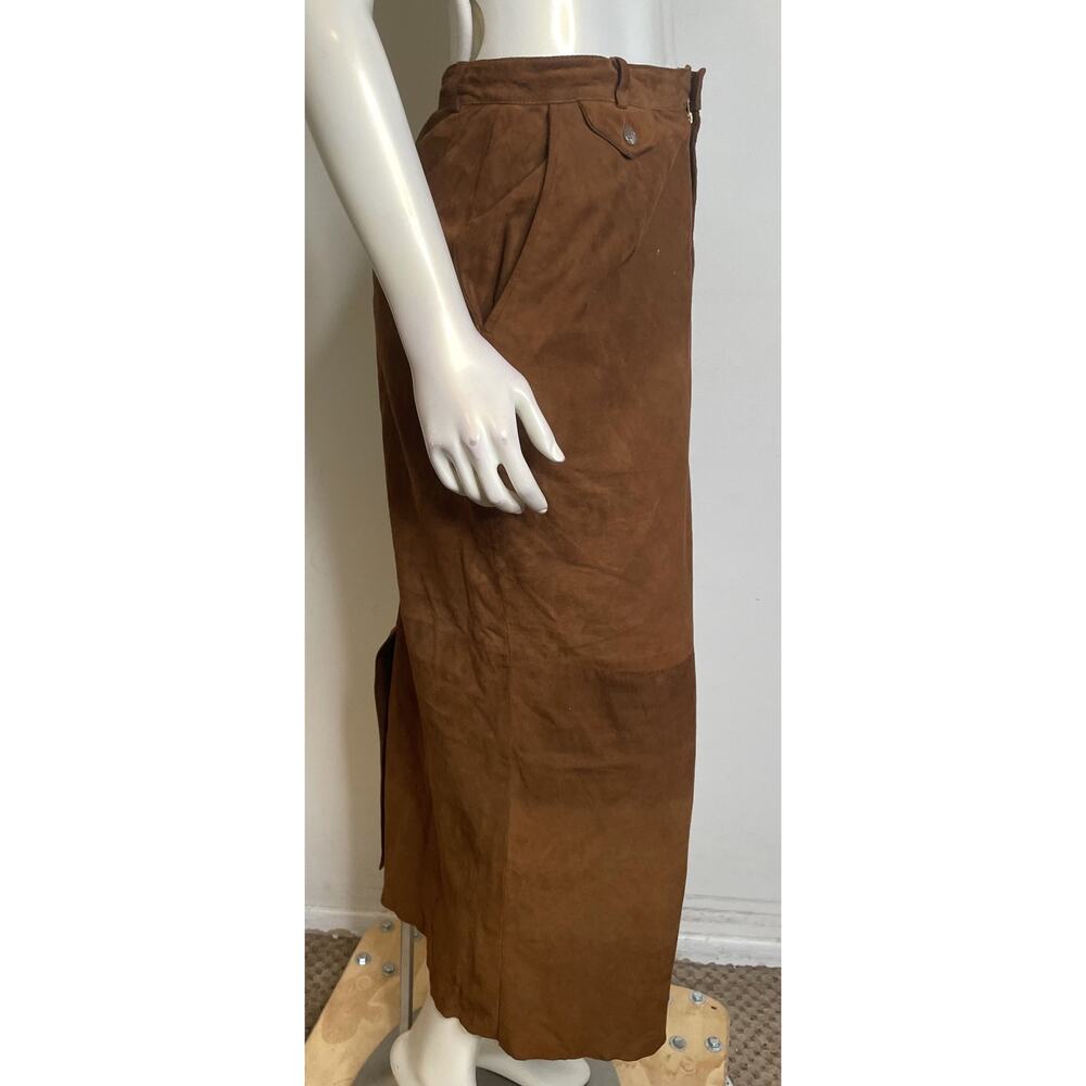 Vintage Polo Ralph Lauren Brown Suede Skirt Women's 8 Straight Pockets - Picture 7 of 12